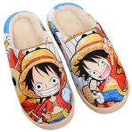 WANHONGYUE Anime One Piece Luffy Pantoufles de Maison Homme Femme Hiver Peluche Chaude Chaussons Intérieur Extérieur Antidérapant Slippers