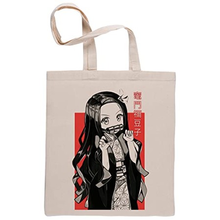 Bioclod Nezuko Kamado Réutilisable Coton Beige Sac de Courses Reusable Cotton Shopping Bag