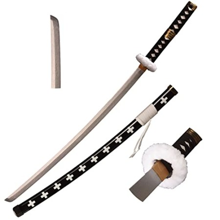 Skyward Blade Épée en bois Roronoa Zoro Katana, Anime Original Texture Japonaise Samouraï Épée, Trafalgar Law Katana Black White pour Collecti...