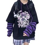 YINGKE Femme Anime Manga Sweat à Capuche Fille Japonais Kawaii Vetement E-Girl Y2K Gothique Sweatshirt Harajuku Pull (M, Pull Violet)