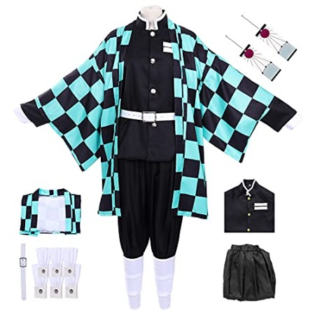 Formemory Kamado Tanjiro Costume Anime Cosplay Kimetsu No Yaiba Robe pour Adultes et Enfants Carnaval Festival Tanjiro Kimono Tenue (M, Tanjiro Cos...