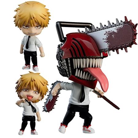 Chainsaw Man Figurine Denji Power Action Figurine Interchangeable Face Figurine 10cm