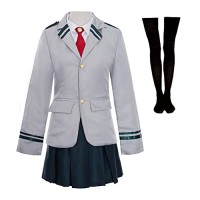 My Hero Academia Cosplay Uniforme Fille Femme Halloween Carnaval Noël Costume avec Bas Cravate Rouge (L, Gris)