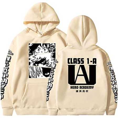 Sybnwnwm My Hero Academia Sweat à capuche Bakugou Katsuki Cosplay Anime MHA pour adulte et jeune, beige, XL