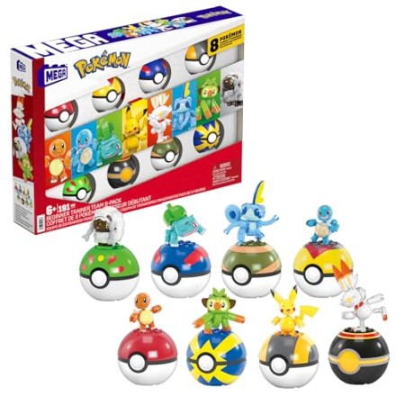 Mega Pokémon Coffret Construction Dresseur Débutant, Avec 8 Figurines Articulées Dont Pikachu, 8 Poké Ball, 191 Pièces, Jouet Enfant, A Partir...