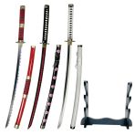 YDSTNiu One Piece Katana, Katana Zoro One Piece, Sabre Zoro One Piece, 3 Pcs 104cm Katana Zoro+Presentoir en Bois Inclus Bambou Anime Katana pour A...