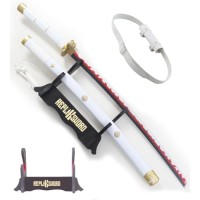 One Piece Katana Oden en Bois Lame en Bois Ame No Habakiri Epee Zoro Sabre Amenohabagiri Enma Amenohabakiri + Presentoir en Bois Inclus + Ceinturon...